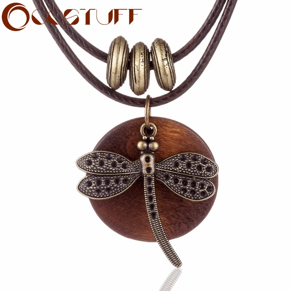 Fashion Choker Woman Necklaces Vintage Jewelry Dragonfly Wooden Pendants Long Necklace for Women Collares mujer kolye Suspension