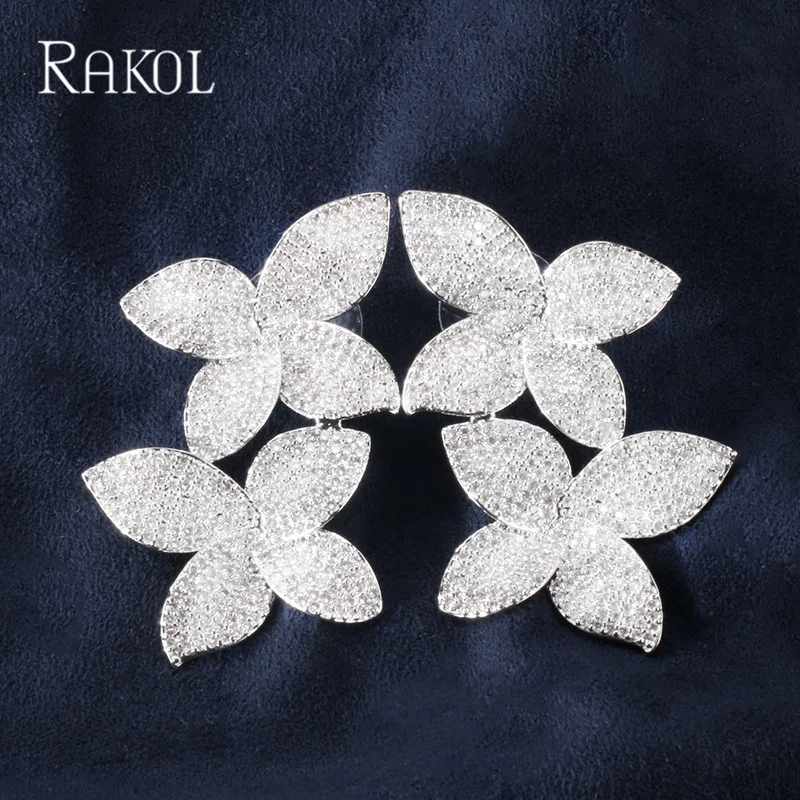 Stud Earrings RAKOL Новая мода Роскошный кубический цирконий кристалл микро инкрустация лист серьги для элегантных женщин свадебный ужин платье ювелирные изделия - Окраска металла: Stud Earrings