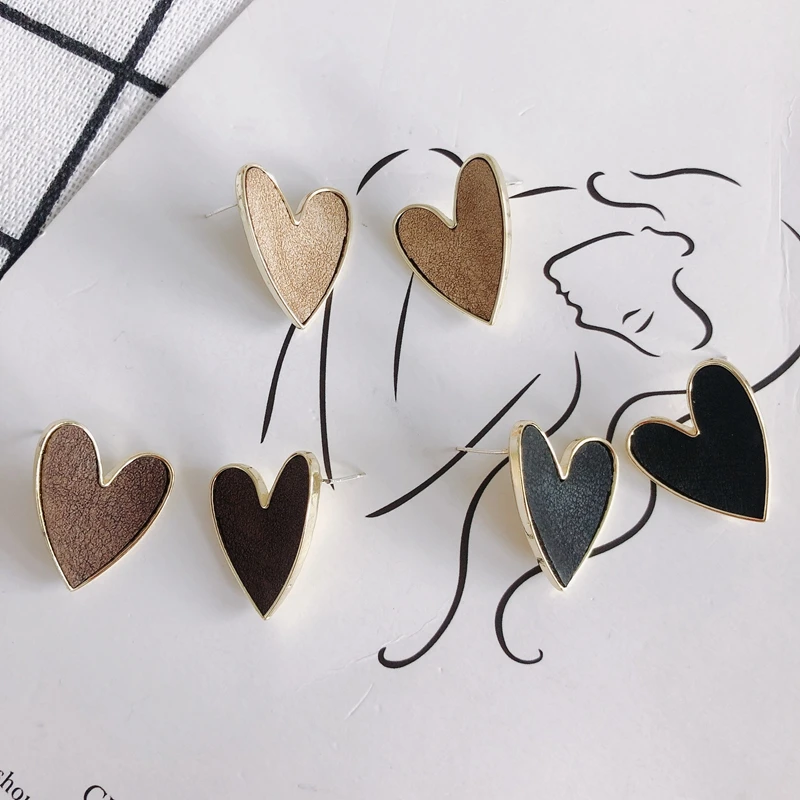 

DIY jewelry accessories autumn and winter leather peach heart-shaped earrings