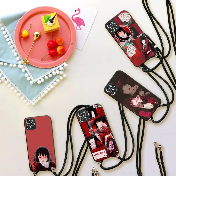 

Japanese Anime Kakegurui Jabami Yumeko Phone Case For iPhone 7 8 11 12 X XS XR MINI Pro Max Plus Strap Cord Chain Lanyard soft