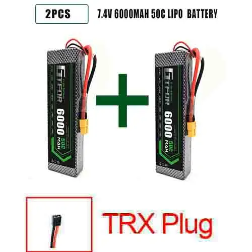 GTFDR 2 шт. 2S 7,4 V 6500 мА/ч, 6000 мА/ч, 50C 60C 120C Lipo Батарея RC Запчасти на колесиках TRX AKKU для TRX TRX4 1/10 автомобиль Радиоуправляемый Дрон вертолет - Цвет: 2PCS6000HARDTRX