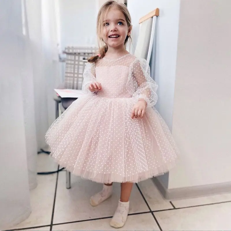

Pink Dot Baby Girl Birthday Dress Fluffy Dress For Girls Princess Tulle Tutu Baptism Baby Girl Dress vestido de fiesta de boda