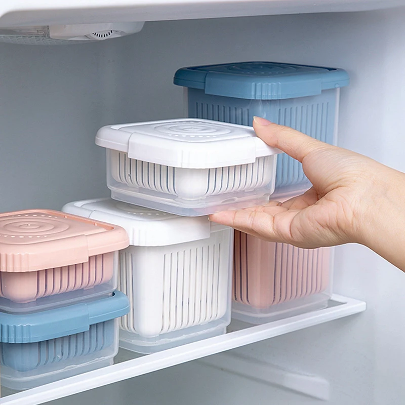 

Kitchen Plastic Storage Box Fresh-Keeping Box Refrigerator Fruit Vegetable Drain Crisper Kitchen Food Container storage box