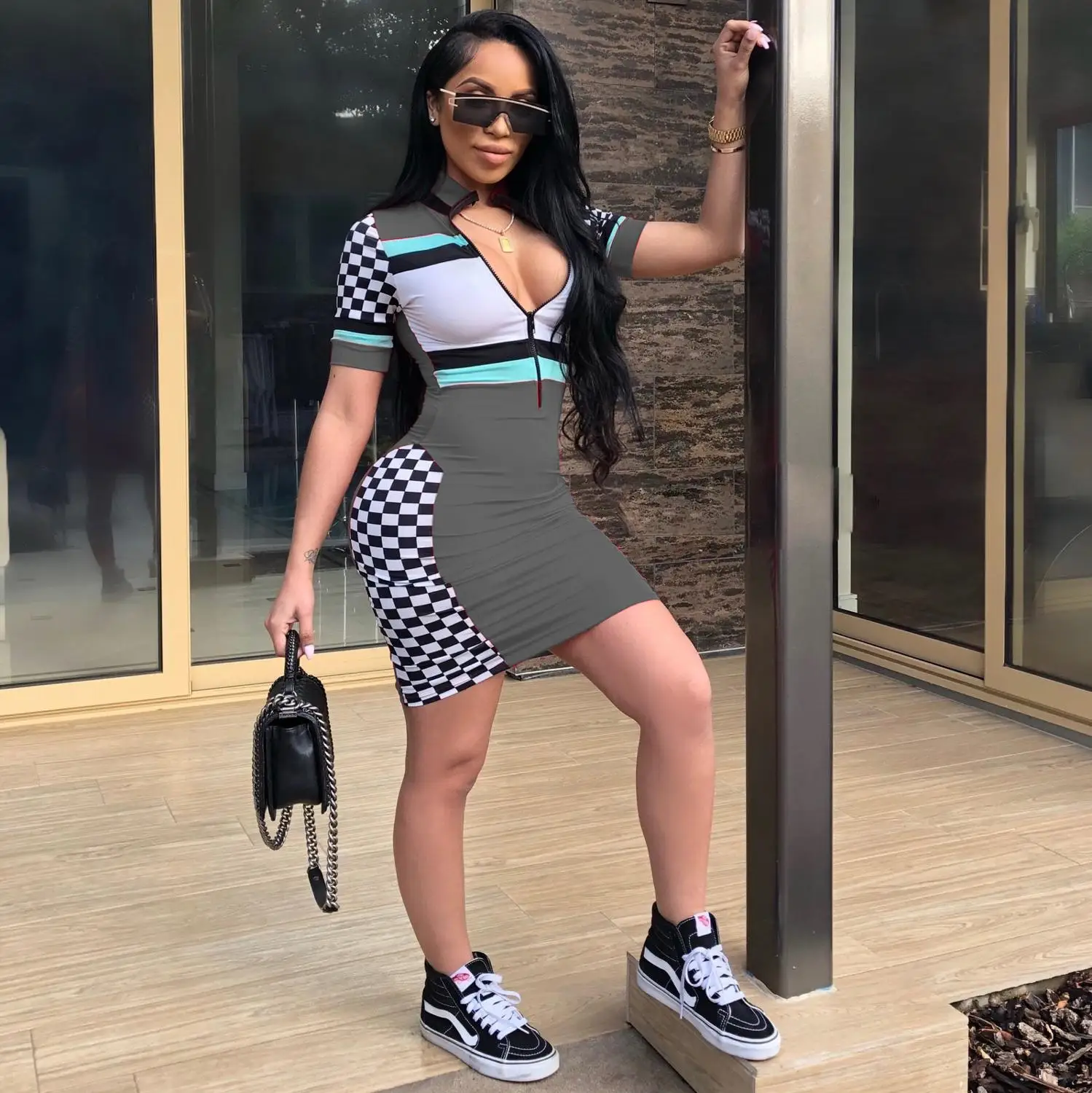 Летнее платье OKAYOASIS новинка 2018 года женская одежда сарафан на молнии с V-образным