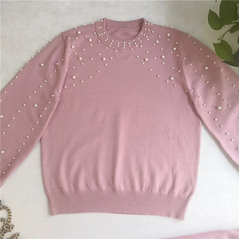 Женский свитер MAXDIROO комплект из двух предметов пуловер с жемчугом украшенный