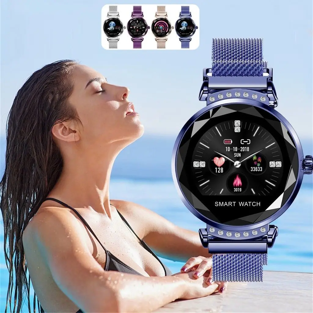 Новые модные женские умные часы H2 3D Стразы стекло пульсометр кровяное давление