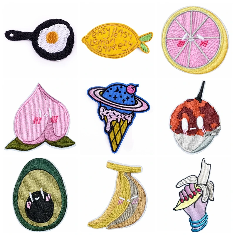 

Embroidery Patch Food Iron On Patch On Clothes Fruit Embroidered Patches For Clothing Cartoon Stripe Stickers Accessories Decor