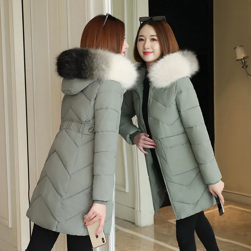 

2022 Winter Jacket Women Parka Fur Collar Casual Hooded Slim Long Coat Fashion Female Jacket Cotton Padded Warm Outwear 8 Color
