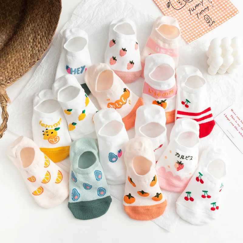 

Women's Socks Boat Pure Cotton Women's Original Fun Series Harajuku Ankle Socks Fruit Stripes