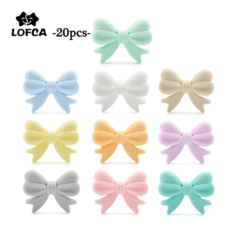

LOFCA 20pcs Silicone Beads Bowknot Baby Teether BPA Free Food Grade Chew Silicone Teething Beads For DIY Pendant Necklace