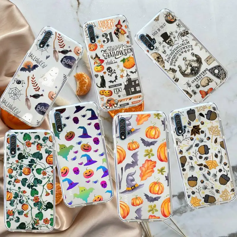 

Spooky Skull Pumpkin Halloween Phone Case Transparent for Huawei honor P mate 40 20 30 10 50 i 9 x mate pro lite 8a