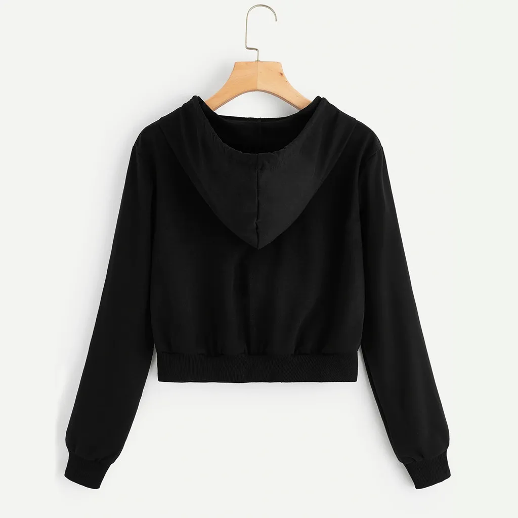 JAYCOSIN Women Sweetshirts Casual Solid Long Sleeve Zipper Pocket Shirt Hooded Sweatshirt Long Sleeve Tops Moletom Feminino