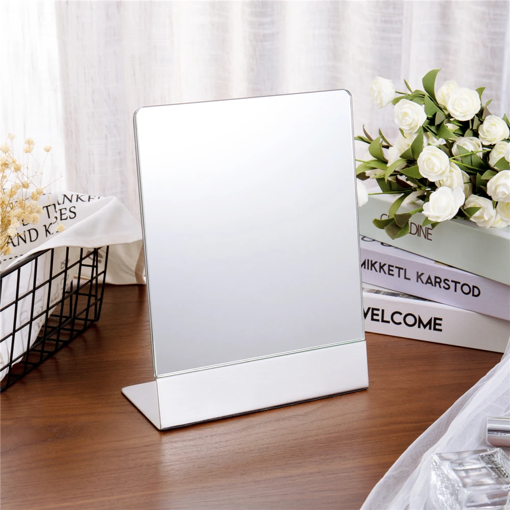 

Rectangle Tabletop Large Non-Magnifying One-Sided HD Makeup Mirror with EVA Base 304 Stainless Steel Standing Mirror