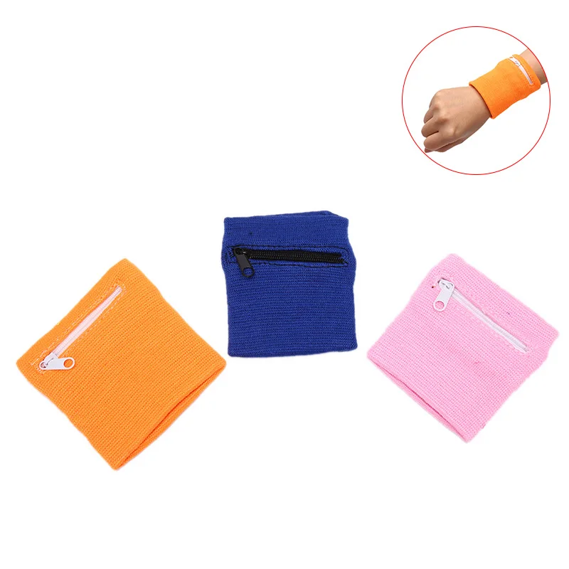 

Cotton Wristbands Sport Sweatband Zipper Wrist Wallet for Running Basketball Tennis Sweat Wrist Support Brace Wraps Guard