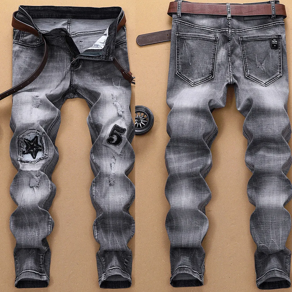 Мужские брюки в стиле хип хоп модные обтягивающие джинсовые на молнии облегающие