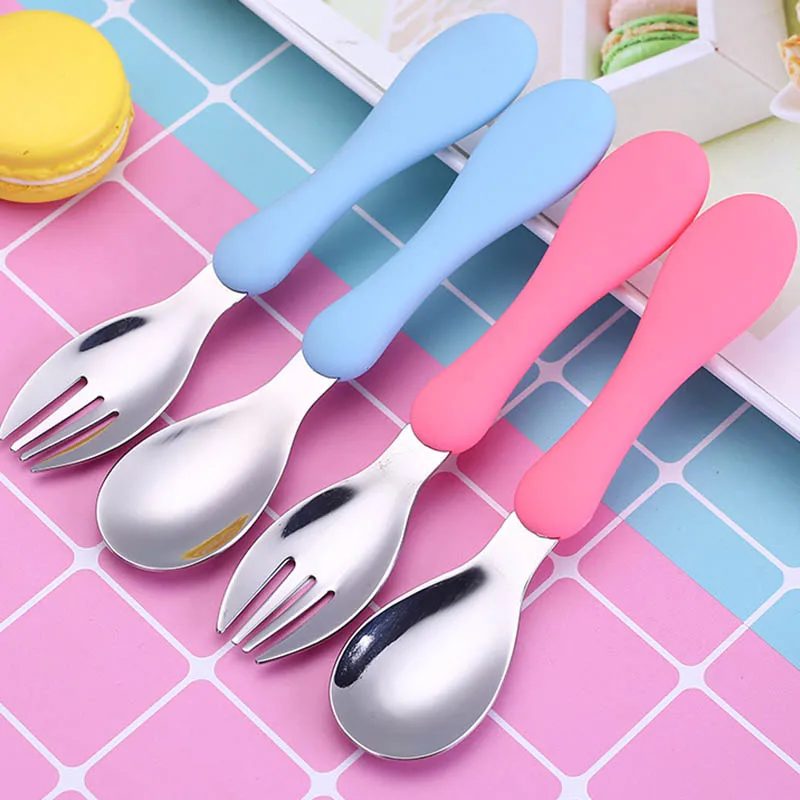 Детская вилка из нержавеющей стали ложка посуда набор для самостоятельного кормления столовых приборов