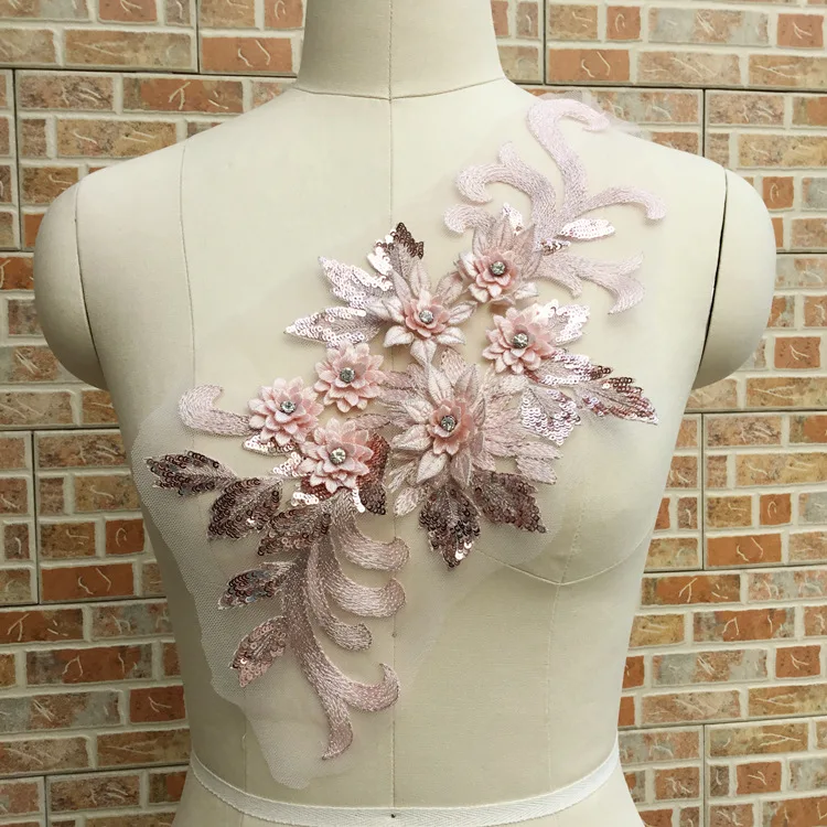 Высокое качество 3D Цветы Кружева бисером аппликации Красочные листья ручной