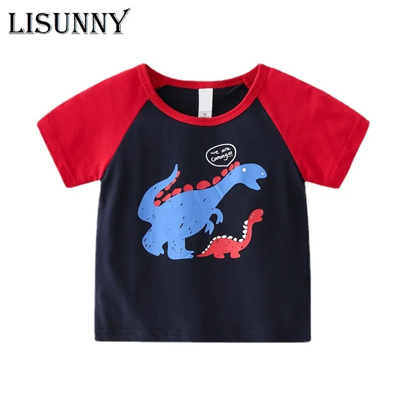 

LISUNNY 1-6y Boys T-Shirt Summer 2021 New Children Short Sleeve Baby Round Neck T-shirt Kids Cartoon Dinosaur Cotton Tops Tees
