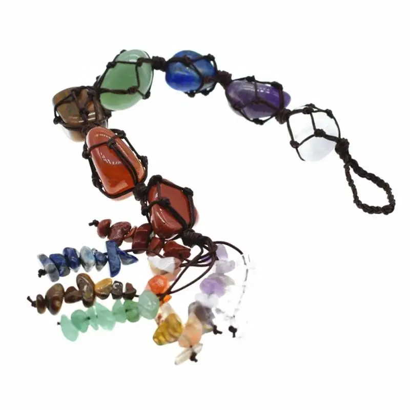 7 Chakra Tumbled Bracelet Tassel Hanging Ornament Stones Chakra Natural Crystal Gemstone Pendant for Car Home Decoration