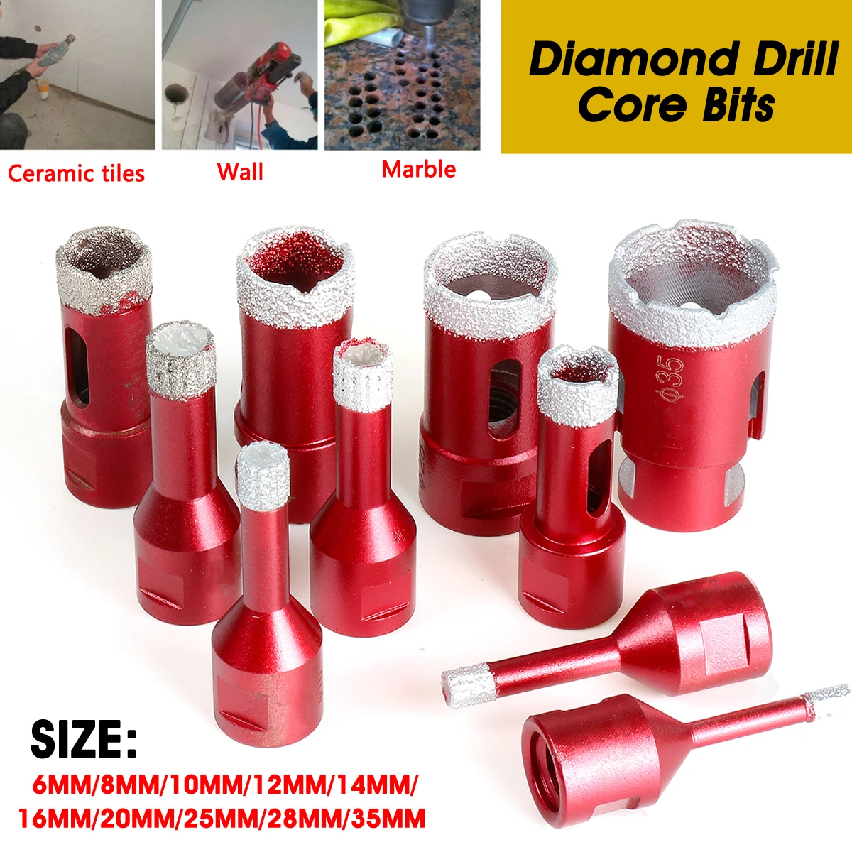 

6mm-68mm M14 Diamond Drill Bits Dry Vacuum Brazed Drilling Hole Saw Cutter for Ceramic Tile Marble Granite Stone Angle Grinder