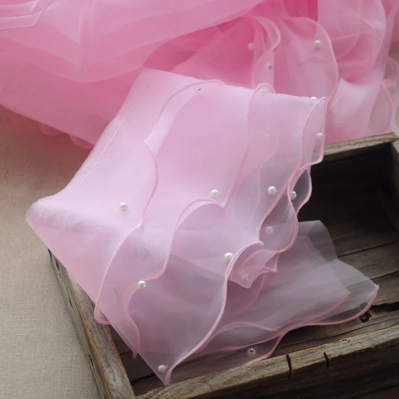 1 м Высокое качество бисерная кружевная ткань аппликация лента кружево 14 см шифон