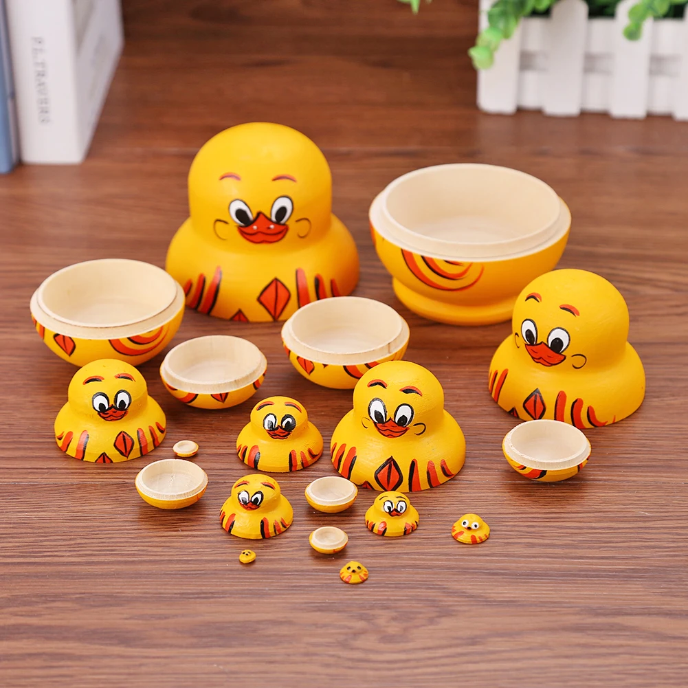 10 Layers Yellow Duck Wooden Matryoshka Kids Toys Russian Nesting Babushka Dolls for Baby Children New Year Gifts Home Decr | Игрушки и