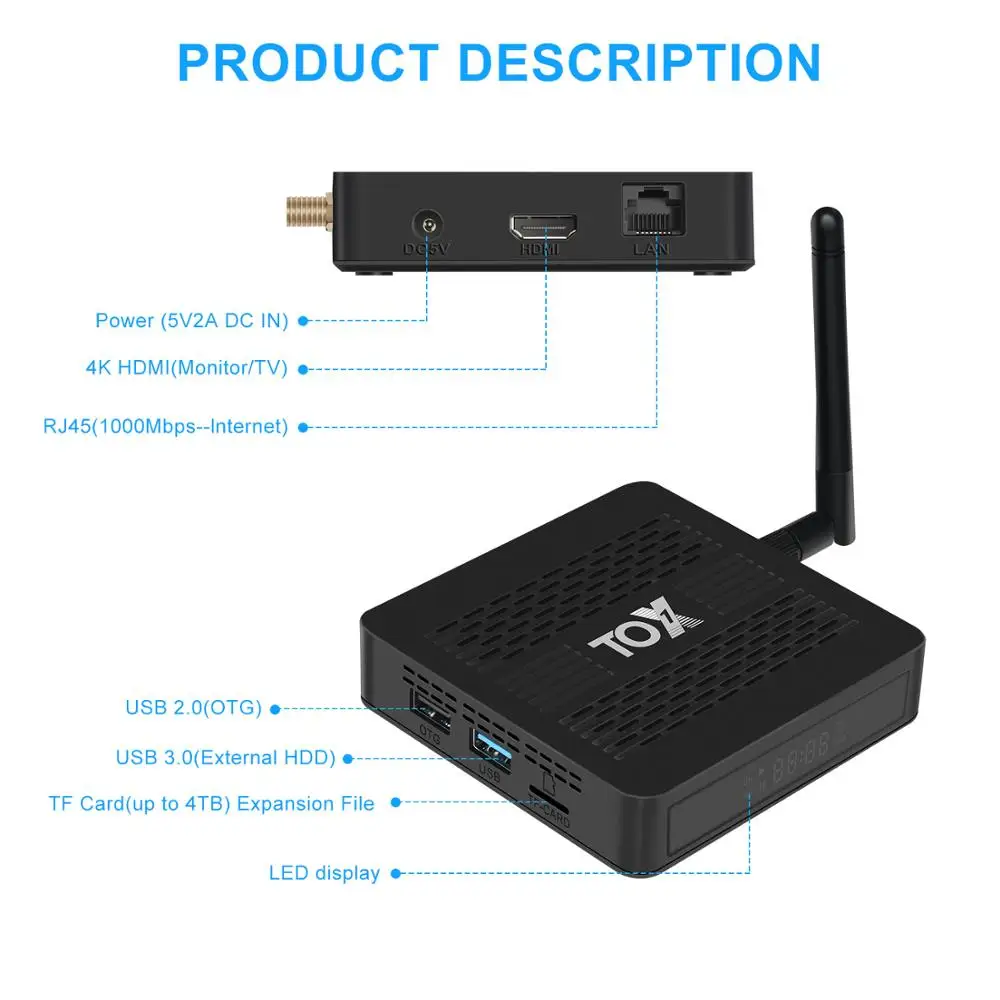TOX1 Amlogic S905X3 ТВ коробка Android 9 0 4 Гб Оперативная память 32 ГБ памяти на носителе EMMC