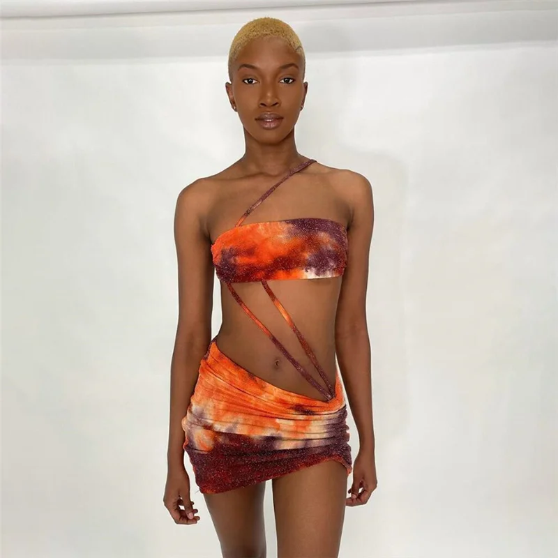 

CHRONSTYLE Сексуальное Женское Платье с принтом на завязках с открытыми плечами Новинка лета 2021 облегающее Короткое мини-платье с одним ремешко...