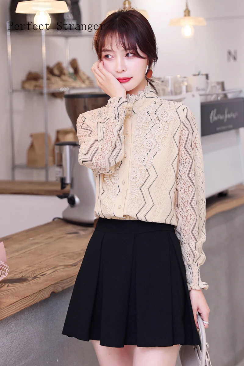 

2020 Spring New Arrival High Quality Long Sleeve Stand Collar Women Chiffon Blouse