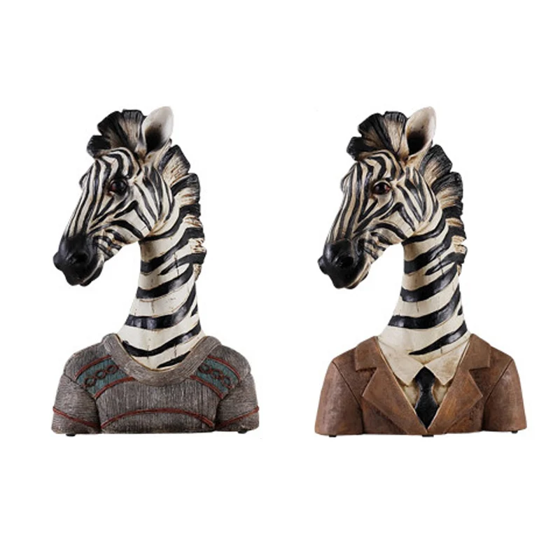 

Country Style Animal Gentleman Character Home Decoration Ornamant Miniature Model Sculpture Resin Zebra Figurines Office Decor