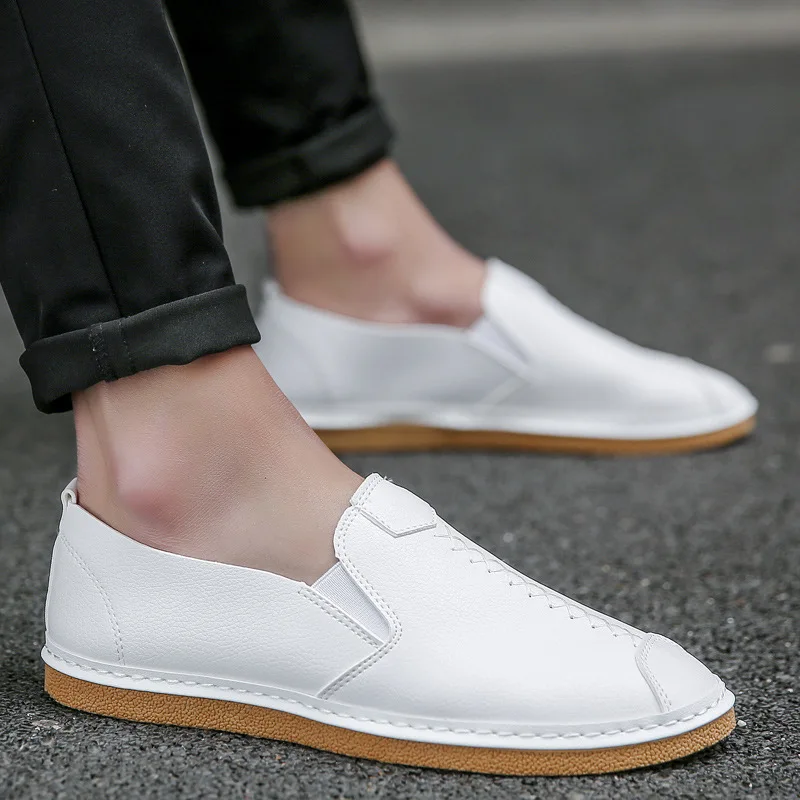 B31 white Новинка года; сезон весна; модные мужские лоферы; цвет красный, белый, черный; кожаная мужская повседневная обувь; дышащая обувь ручной работы на плоской подошве; мужские кроссовки - Цвет: B31 white