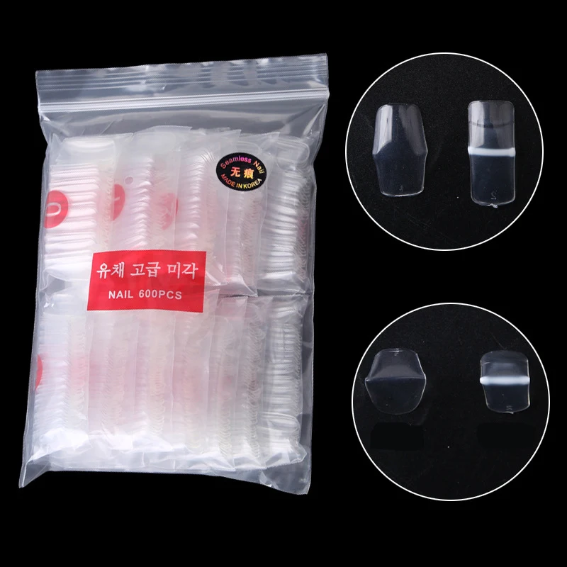 

500 Pcs Clear Long Square Shape Full Cover Nail Tips Nails Art Acrylic French Nail Tips False Nails Salon Nails Supplies