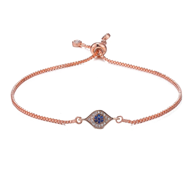 Rose Gold Juya турецкий глаз ювелирные изделия микро проложить Синий Циркон сглаза шарм браслеты для женщин мужчин регулируемые цепочки греческий глаз браслеты - Окраска металла: Rose Gold