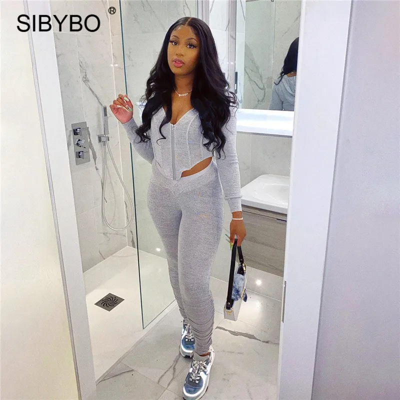 Женский костюм с капюшоном Sibybo осенний комплект из 2 предметов длинным рукавом и
