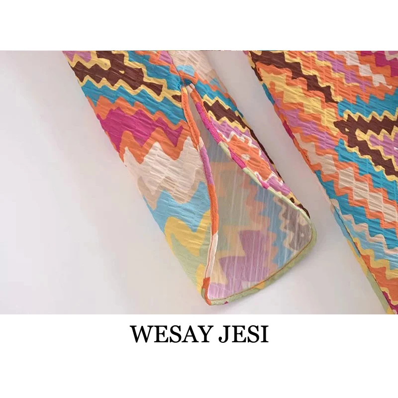 

WESAY JESI Za Womens Dress 2021 Summer New Fashion Print V-Neck Vintage Floral Print Bowknot Wrap Slim TRAF Chic Dresses Ladies