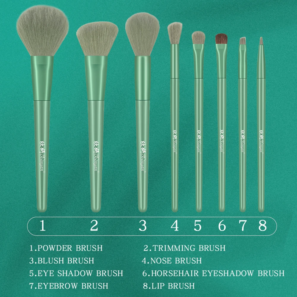 

FUQUE 8 Pcs Green Makeup Brushes Set Loose Powder Blush Foundation Eyeshadow 2021 New Beauty Make Up Brush Tool Free Shipping