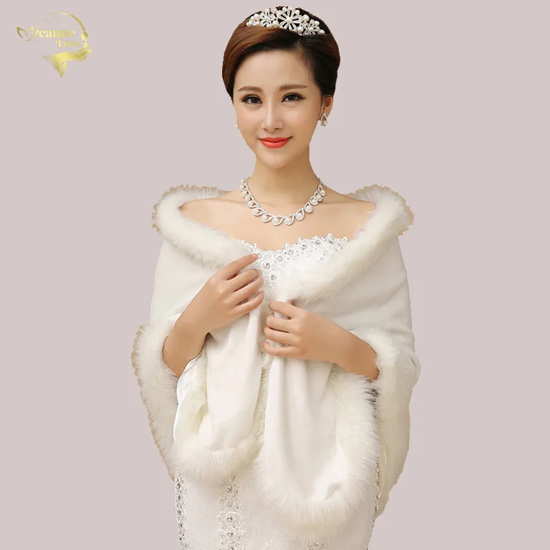 Женская накидка из искусственного меха широкая теплая на осень и зиму|Свадебные