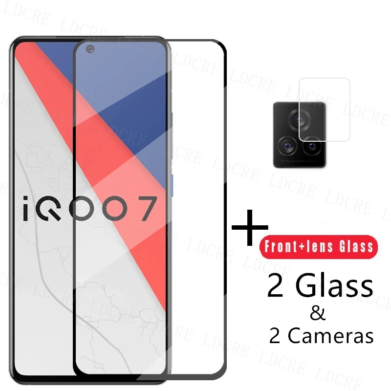 Protector de pantalla de vidrio templado para Vivo IQOO 7, pel&iacute;cula protectora de c&aacute;mara de tel&eacute;fono para IQOO 7, 5G, pegamento completo 2.5D-0