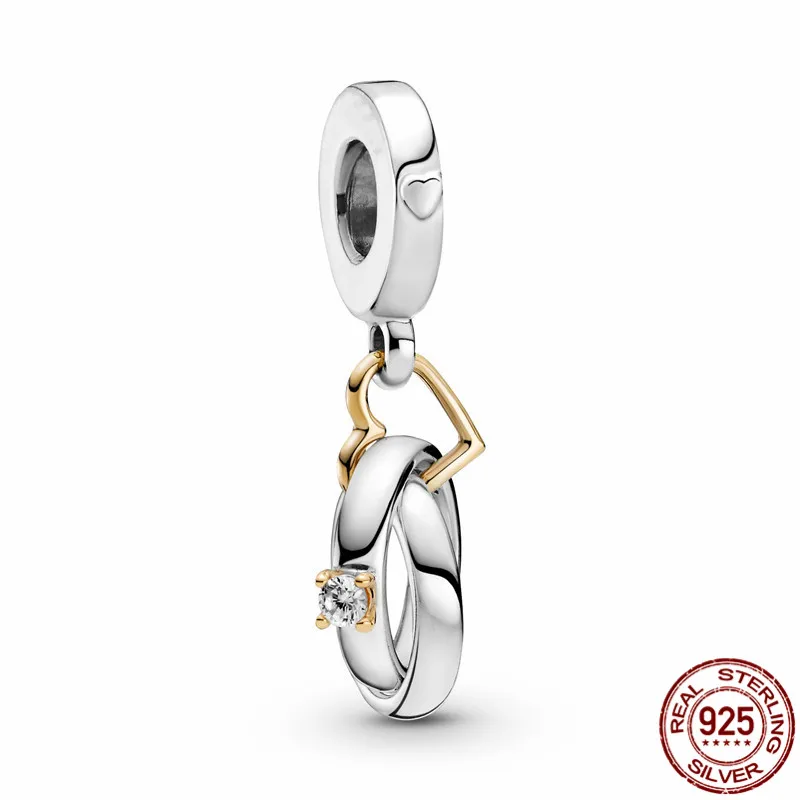 

2021 New Two-tone wedding charm100% Real 925 Sterling Silver PandoraFor Women Birthday Fashion Jewelry Gift