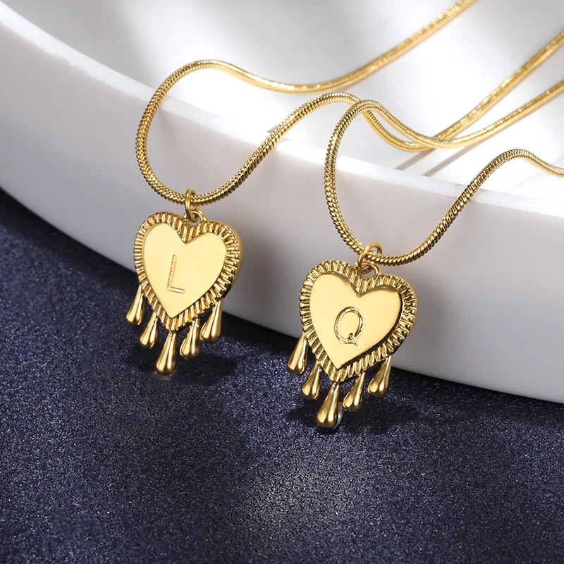 

Initial Heart Necklaces For Women Gold Stainless Steel Snake Chain A-Z Letters Pendant Jewelry Accessories Gift Collier Femme