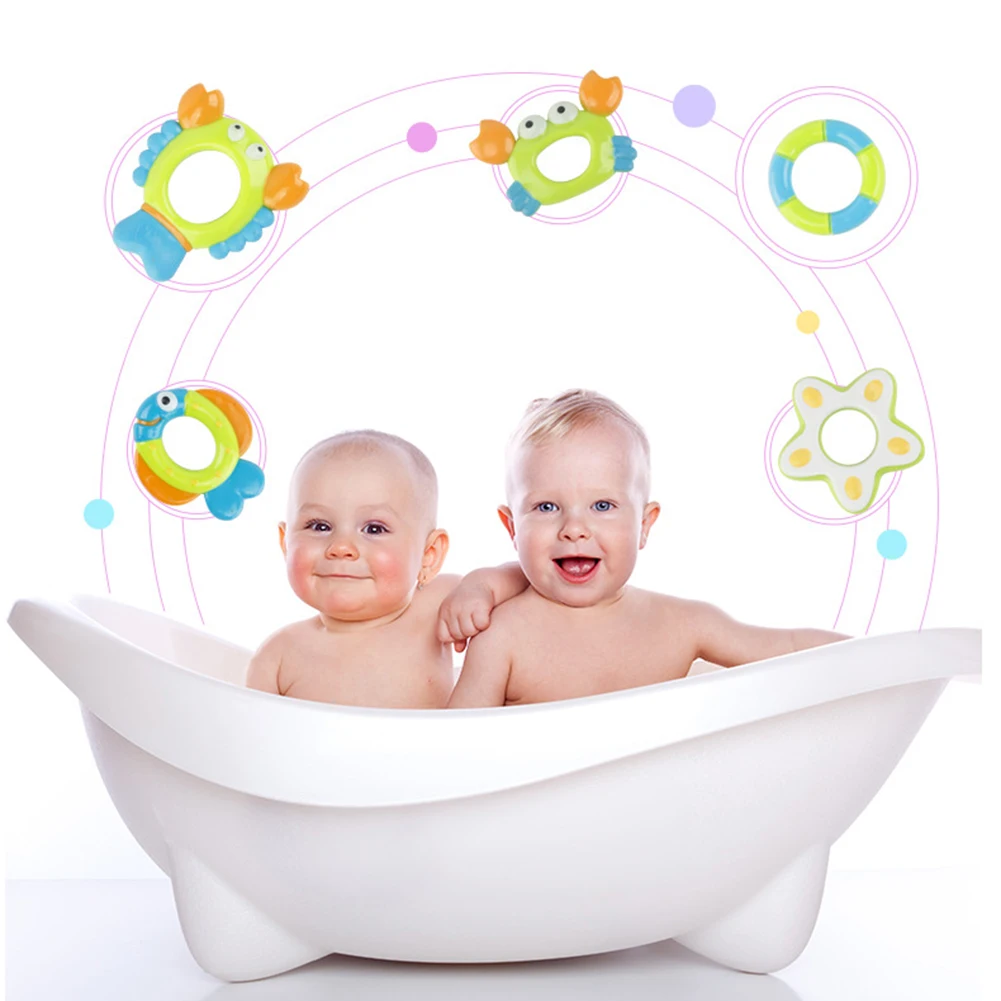 

6pcs Floating Octopus Bath Toy Home For Kids Summer Safe Funny Crab Fish Bathtub Interactive With Rings Gift Pool Accessories