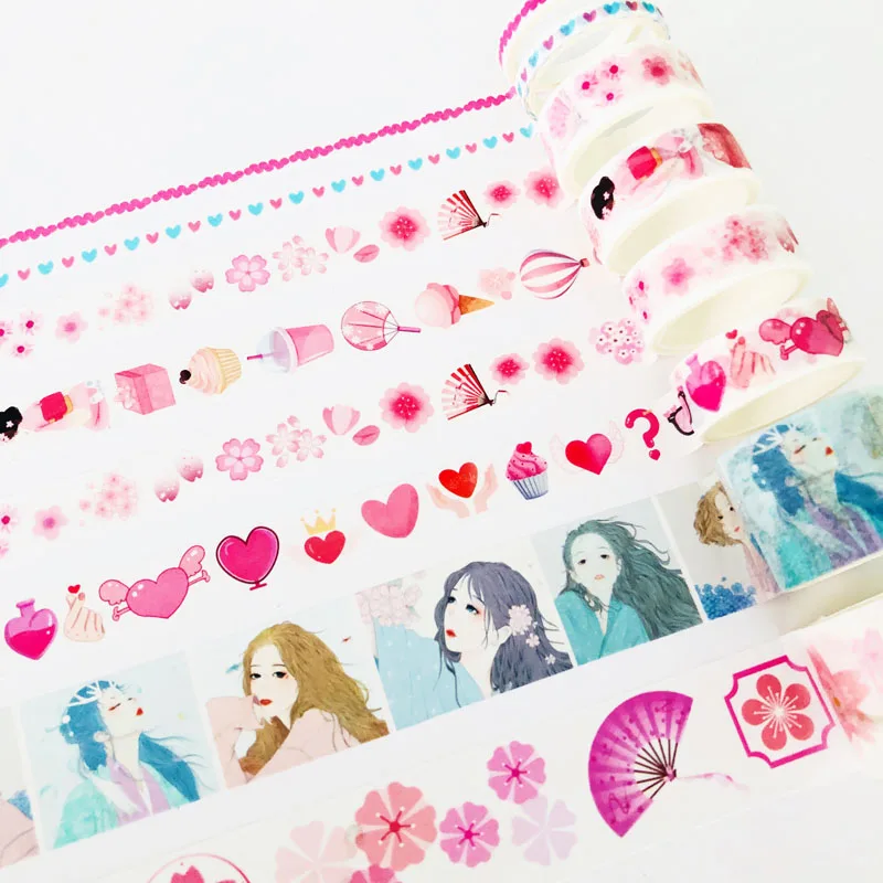 

8 Rolls /Box Princess Heart Sakura and Girls Washi Masking Tape Album Scrapbooking Decoration