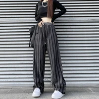 korean chic striped pants womens autumn high waist drop feeling straight casual pants loose thin and wide leg pants