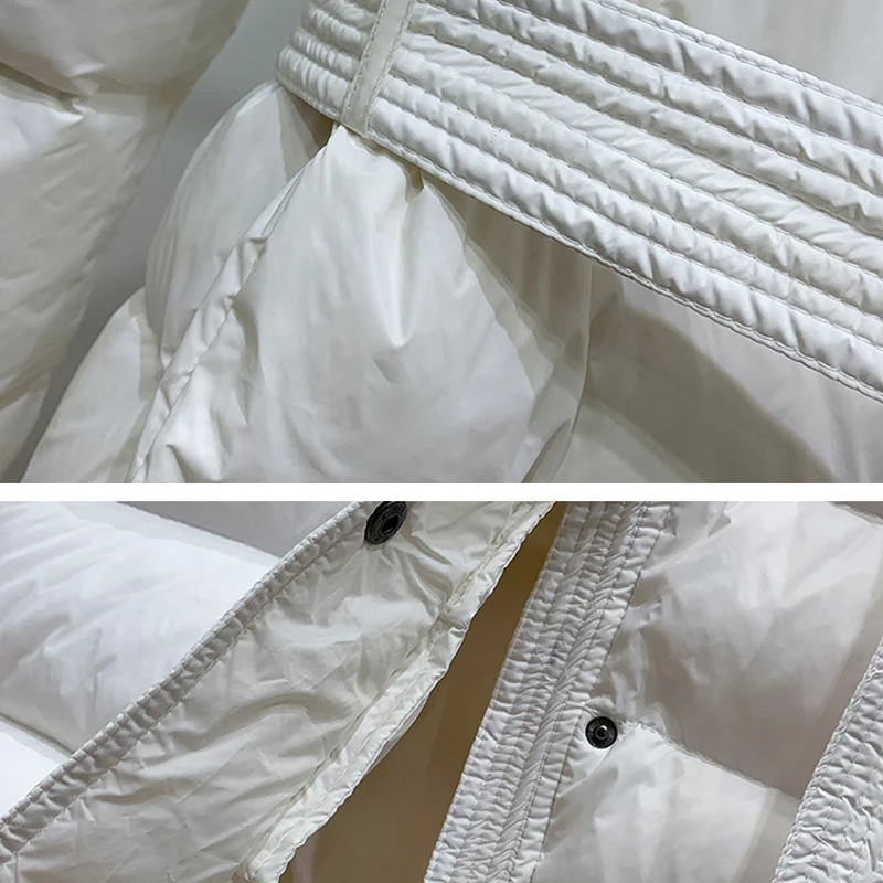 

White Hooded Women Long Down jacket 2019 Winter Thick warm With belt Female down coat Fashion Long sleeve Overcoat YNZZU 9O021