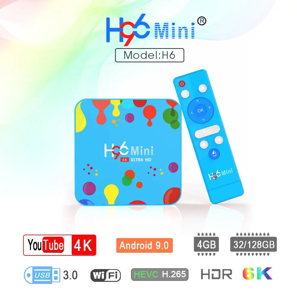 Приставка Смарт ТВ H.265 Wi Fi HD 4 Гб + 32 ГБ 128 верхняя приставка для Android 9 0 OS H96 MINI Allwinner H6