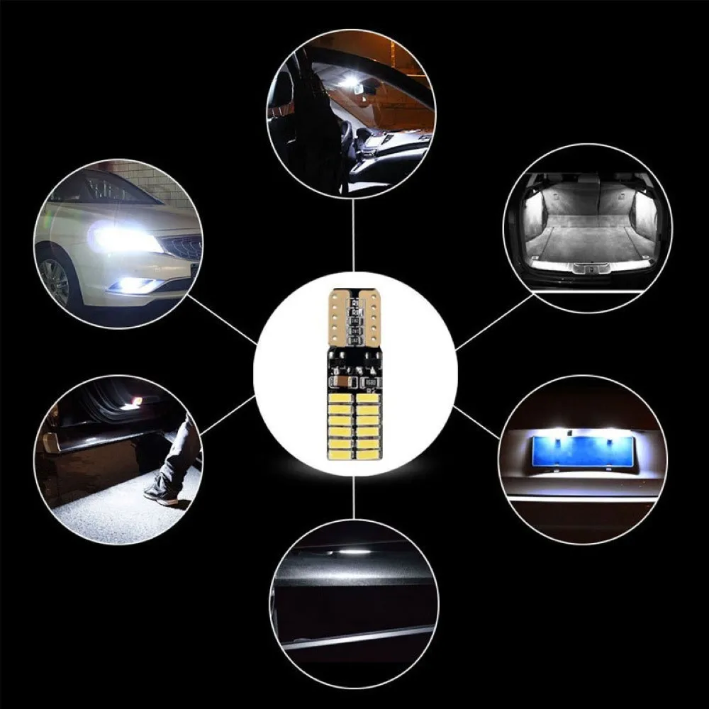 

2 PCS T10 LED Bulb Canbus 4014 24SMD Car W5W LED Signal Light 12V 6000K Auto Wedge Side Interior Dome Reading Lamps