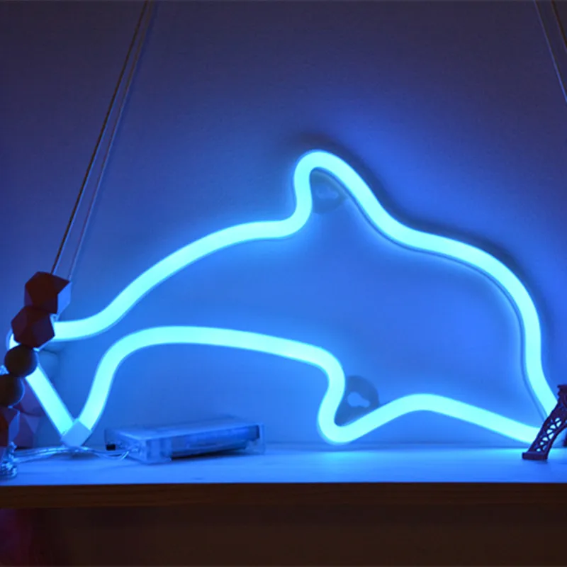 

LED Christmas Tree Dolphin Rainbow Multicolored Wall-mounted Neon Signs Night Lights Halloween Party Room Decoration Nightlight