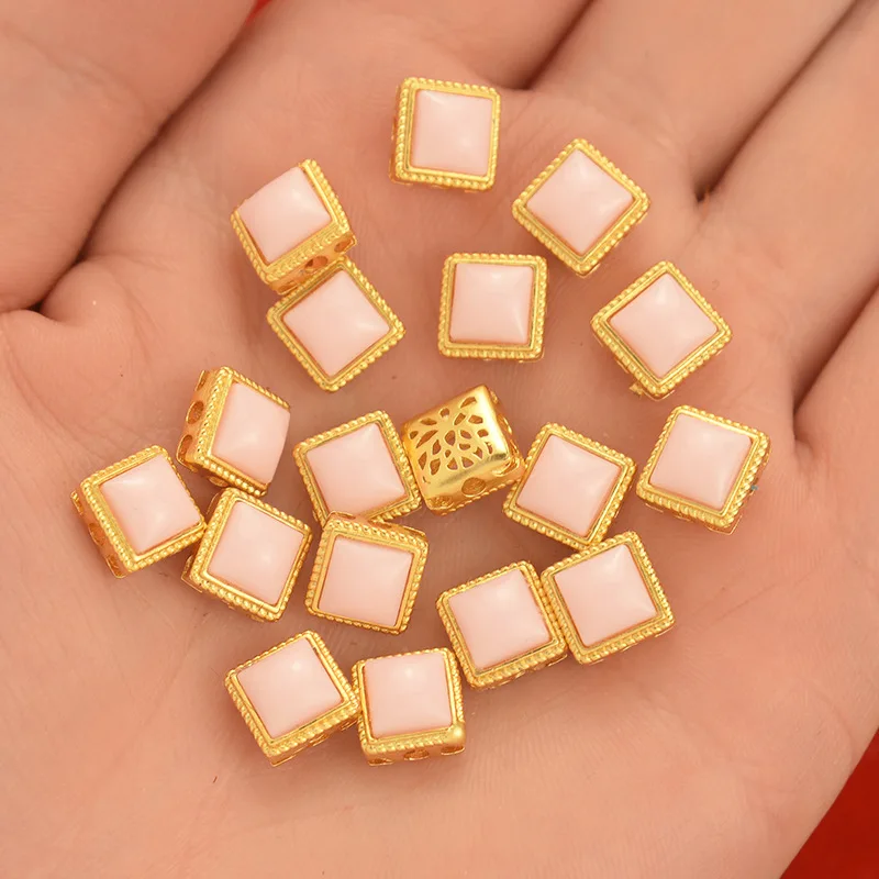 

10pcs Nepal ancient Imitation gold DIY jewelry south red accessories sand Imitation gold accessories square ring face