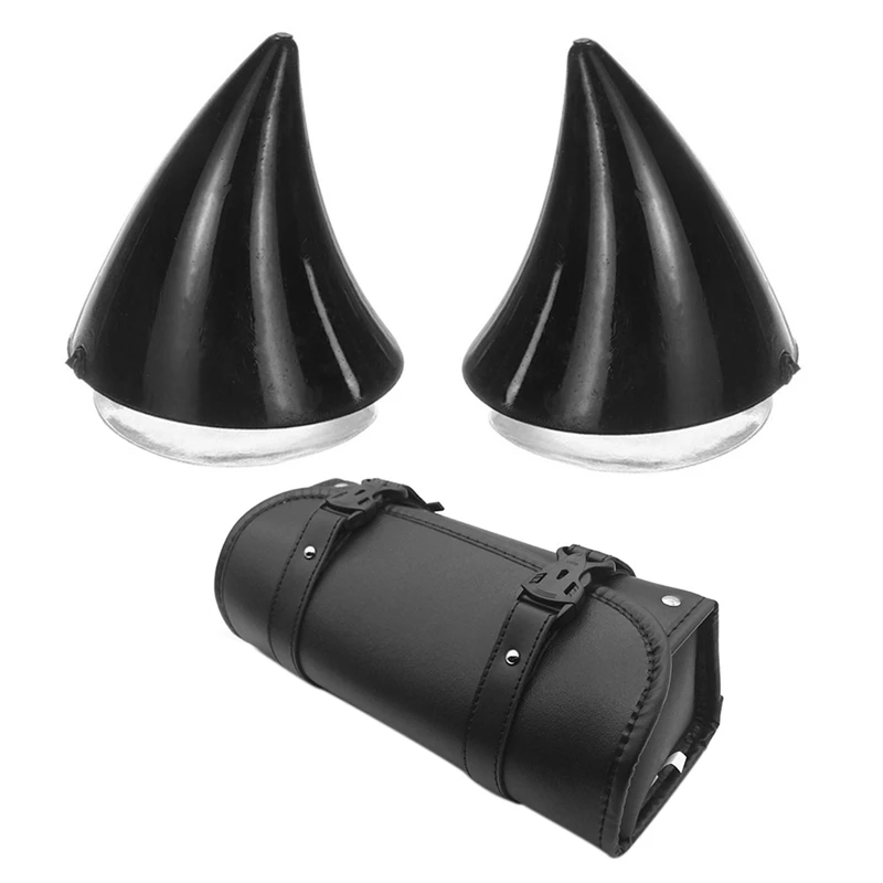 

Motorcycle Chopper Cruiser Bobber Softail Side Bag Tool Bags With Motorcycle Helmet Corner Horn Decoration Accessories