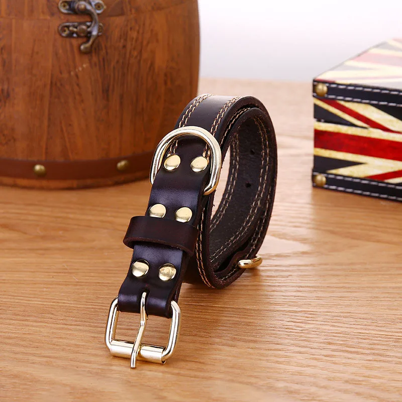Leather Dog Collar Genuine Alloy Hardware Double D-ring 4 Size Available Best for Samll Medium Large and Extra | Дом и сад